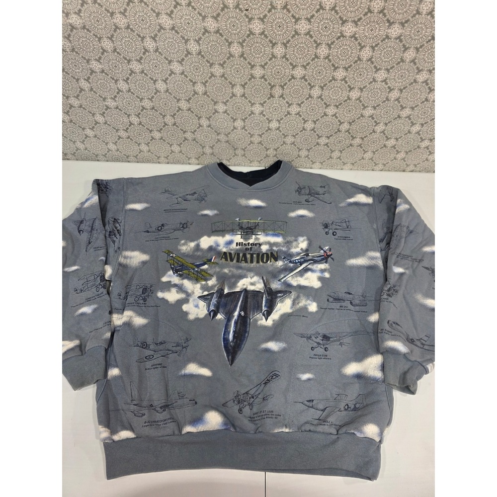 Vintage‎ Art Unlimited History of Aviation Aircraft Airplane Sweatshirt Large